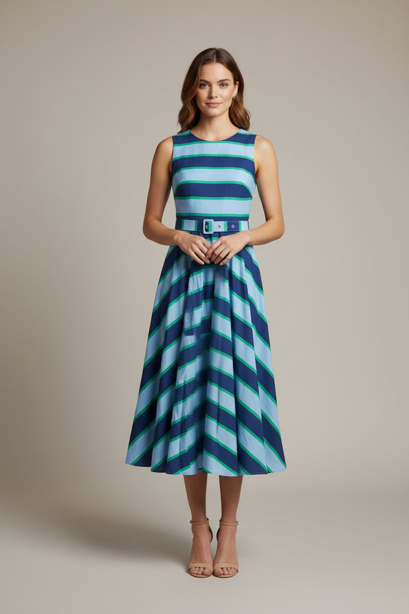 square neck belted midi dress STRIPED – Copper Penny Savannah tone buttons bring a 740104CD size:0-1 Year (80cm) Dark Brown Dress -