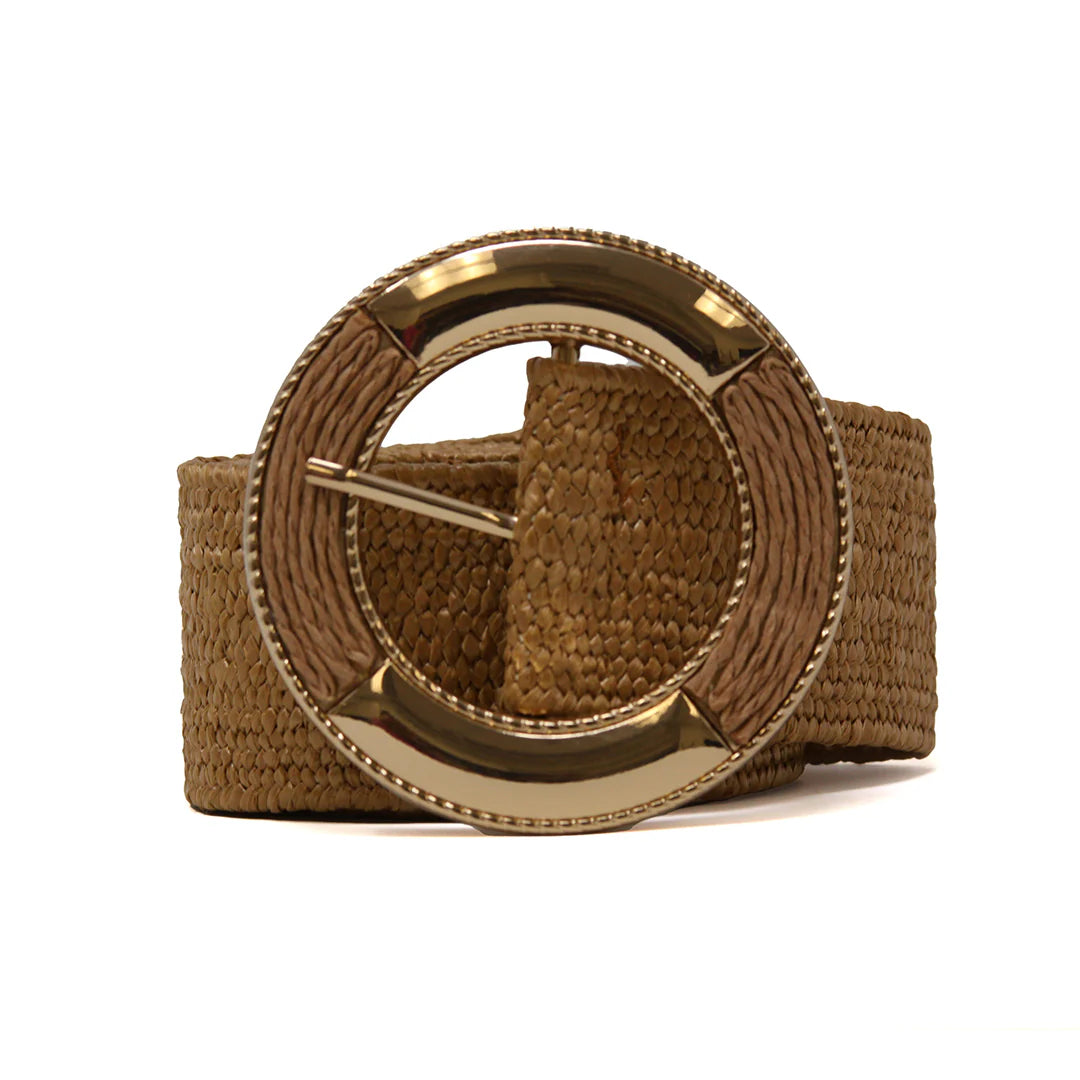 Straw and Metal Belt Buckle Belt