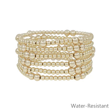 Set of 7 Gold Beaded Stretch Bracelets