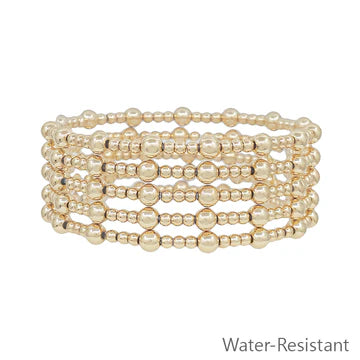 Gold 5mm and 2mm Beaded Set of 5 Stretch Bracelets