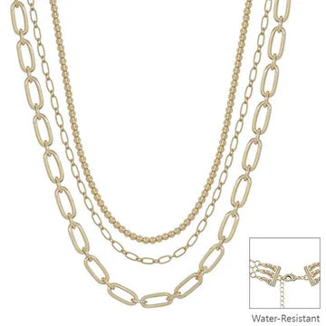 Multi Way Gold Beaded and Gold Chain 16" - 18" Necklace