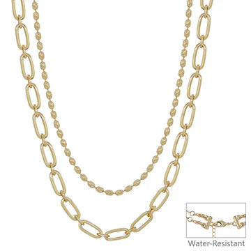 Gold Double Layered Oval and Flat Chain 16"-18" Necklace