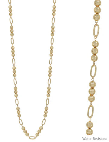 Gold Beaded 10MM Beaded and Open Oval 34" Necklace