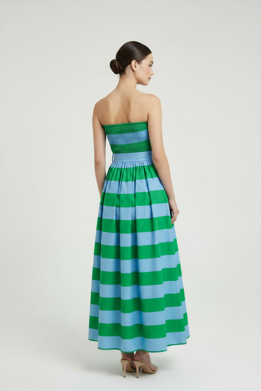 STRAPLESS STRIPED DRESS WITH BELT