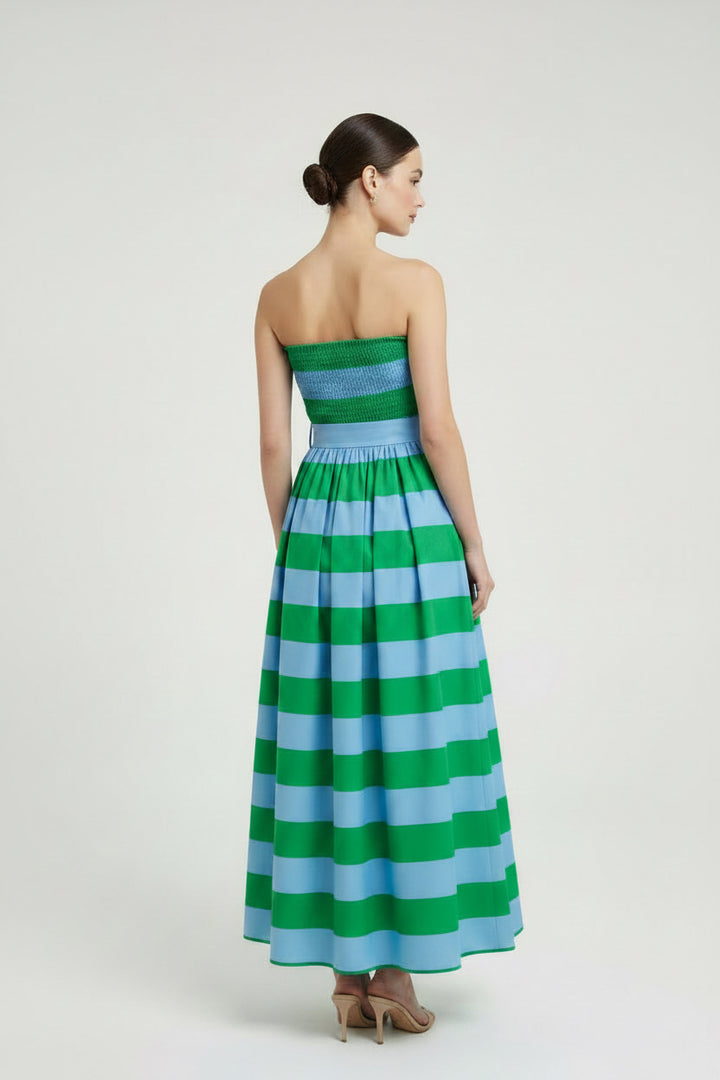 STRAPLESS STRIPED DRESS WITH BELT