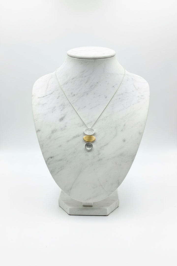 LONG 2-TONED MIXED METAL COIN SHAPPED PENDANT NECKLACE