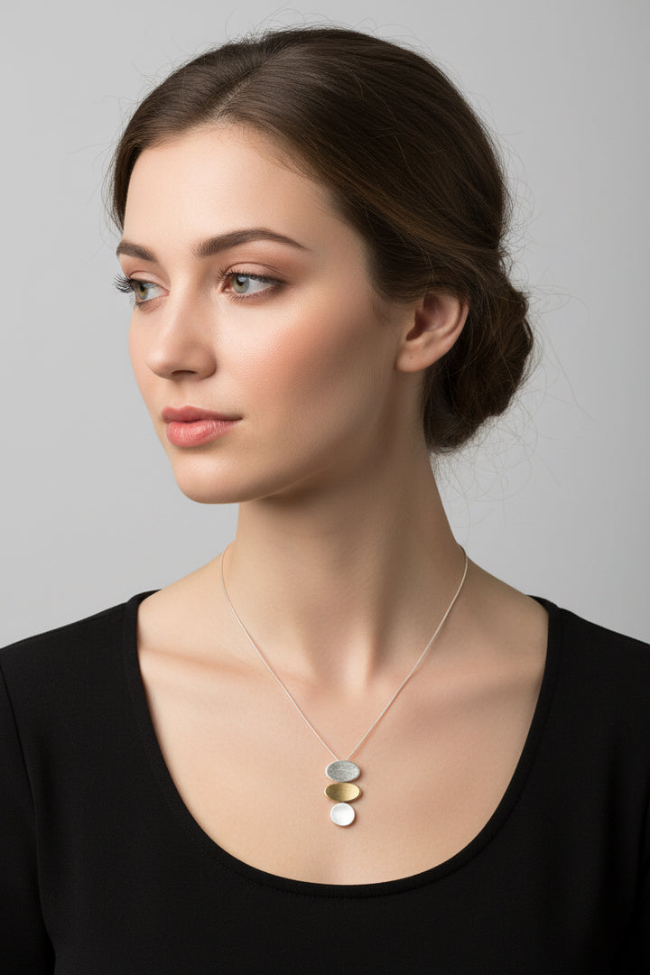 LONG 2-TONED MIXED METAL COIN SHAPPED PENDANT NECKLACE