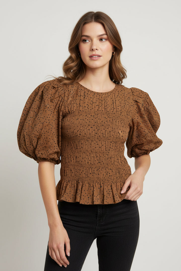 PUFF SLEEVE WITH SMOCKED WAIST TOP