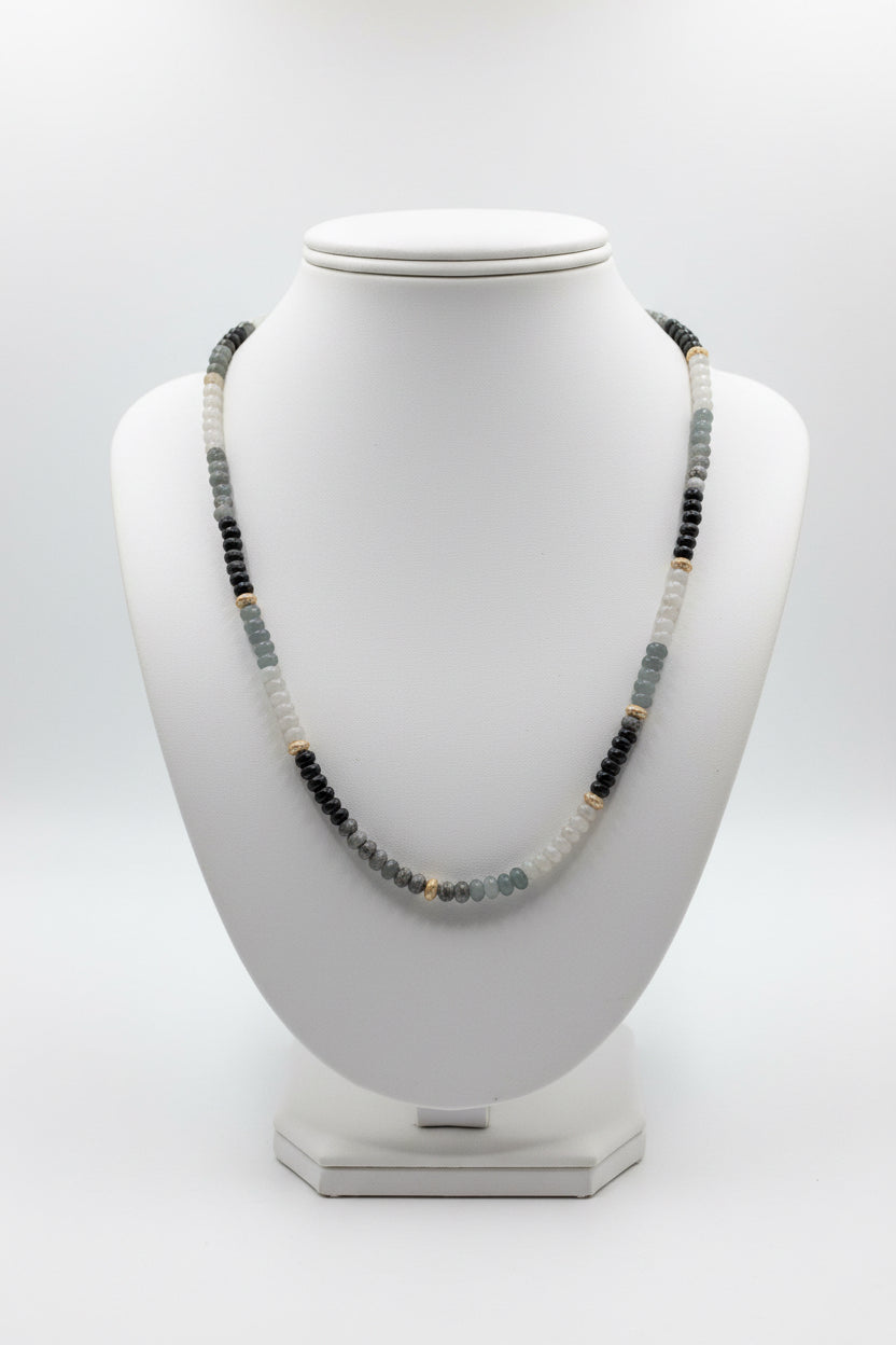 Multi Colored Small Beaded Necklace with Gold Detail