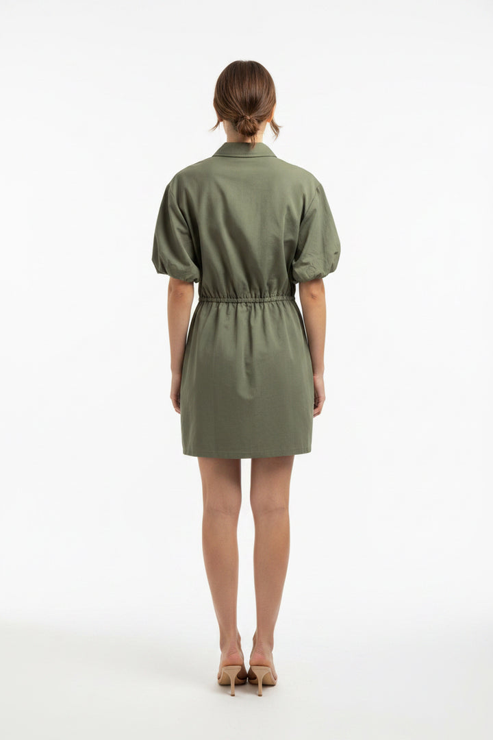 PUFF SLEEVE HALF ZIPPER DRESS