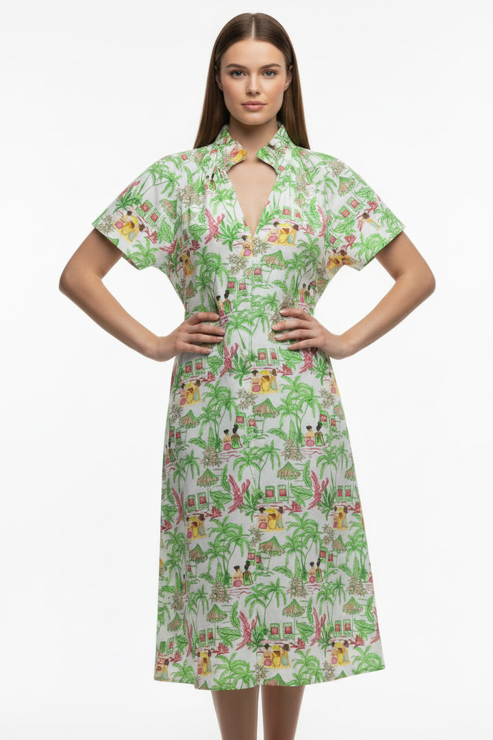 VACATION SCENE PRINT DRESS