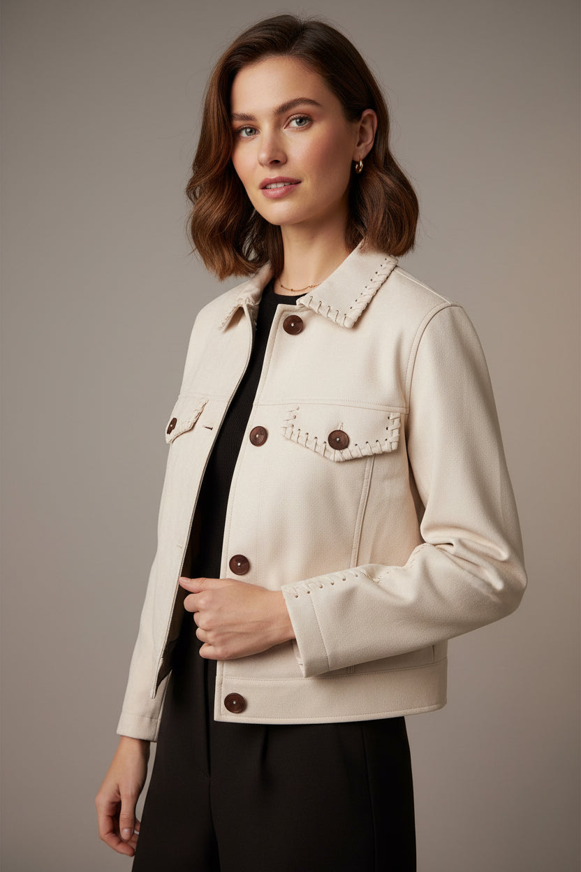 WHIPSTITCH DETAIL FAUX SUEDE JACKET