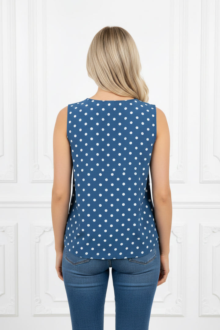 SLEEVELESS WOVEN POLKA DOT TOP
