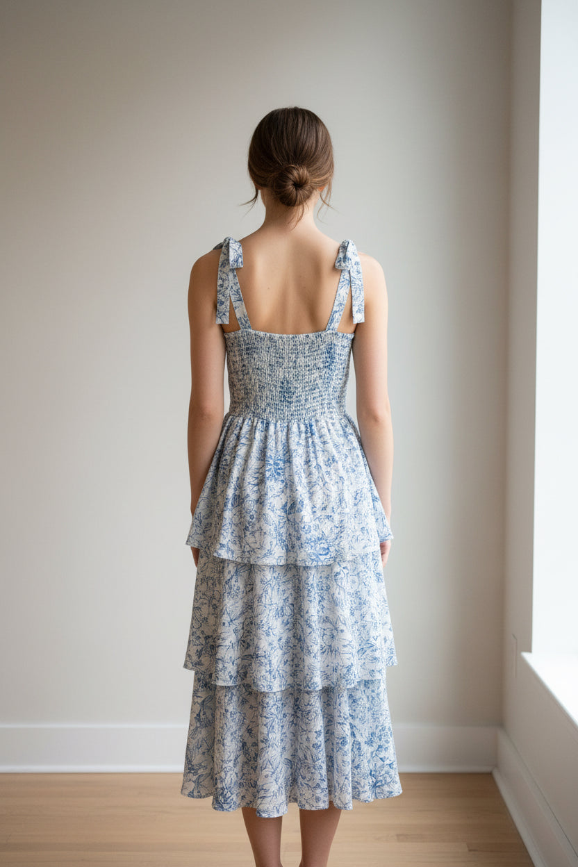 Sweetheart Neck Tie Strap Floral Print Dress