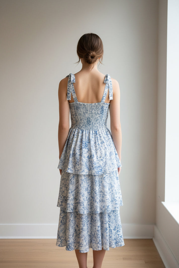 Sweetheart Neck Tie Strap Floral Print Dress