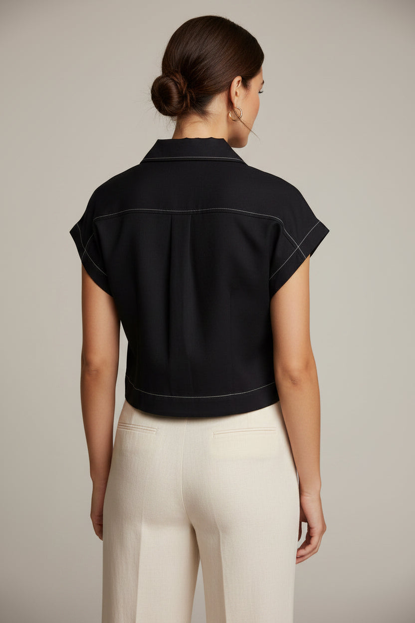 BUTTON DOWN CROP TOP WITH STITCHING DETAIL