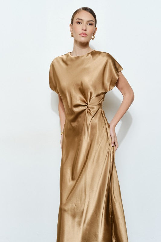 Cap Sleeve Satin Maxi Dress