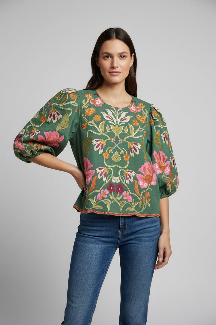 FLOWER EMBROIDERED DETAIL TOP