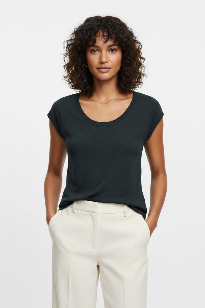 SCOOP NECK CAP SLEEVE MODAL TOP