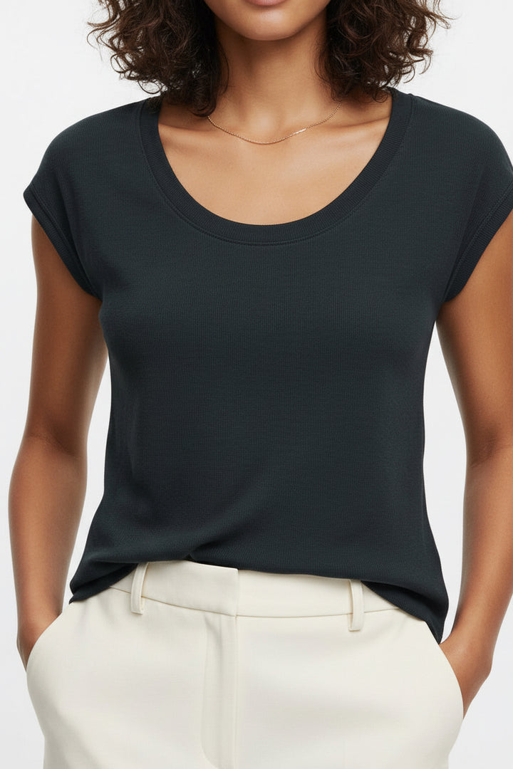 SCOOP NECK CAP SLEEVE MODAL TOP