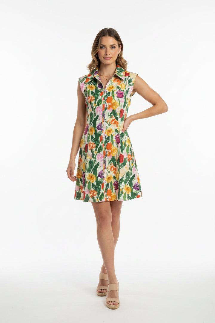 FULL ZIPPER MINI DRESS WITH COLLAR