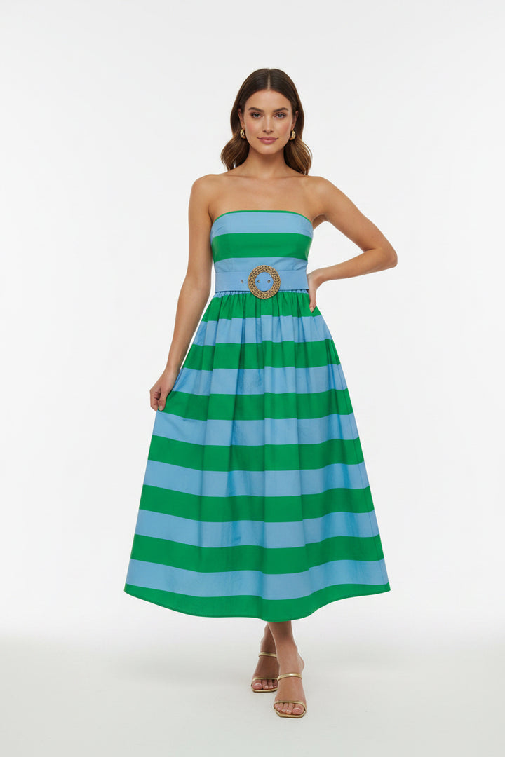 STRAPLESS STRIPED DRESS WITH BELT