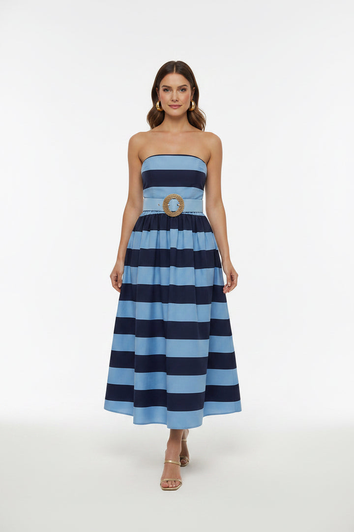 STRAPLESS STRIPED DRESS WITH BELT