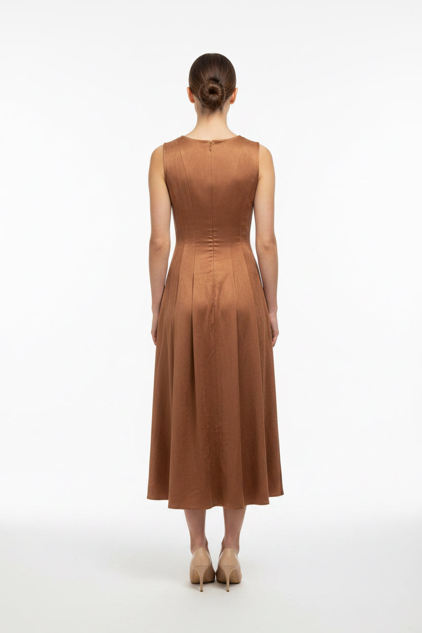 SLEEVELESS FAUX SUEDE MIDI DRESS