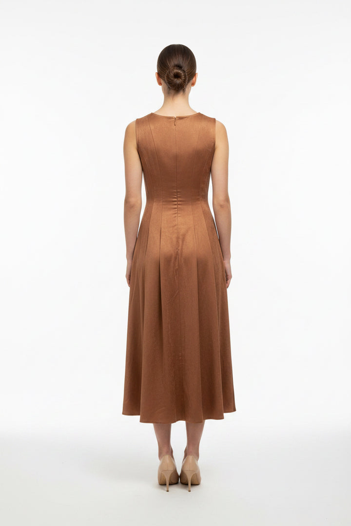 SLEEVELESS FAUX SUEDE MIDI DRESS