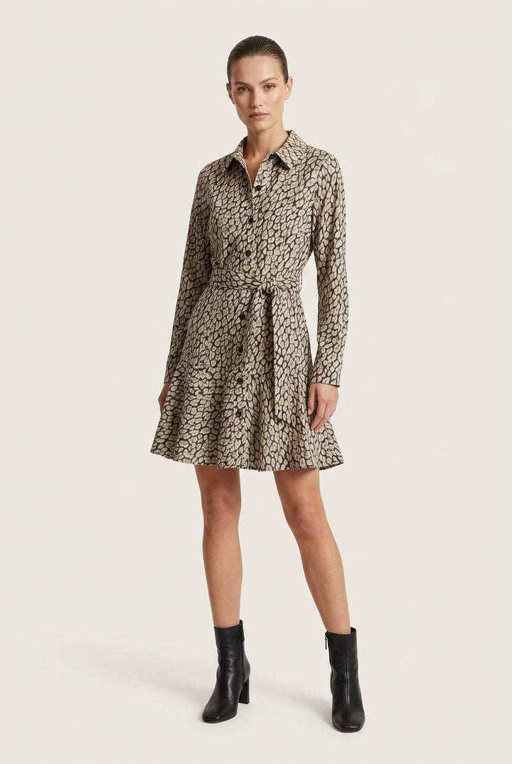 ANIMAL PRINT BELTED SHIRT DRESS