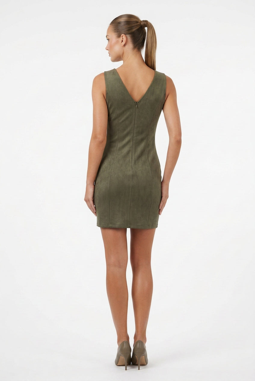BOAT NECK SLEEVELESS SUEDE MINI DRESS