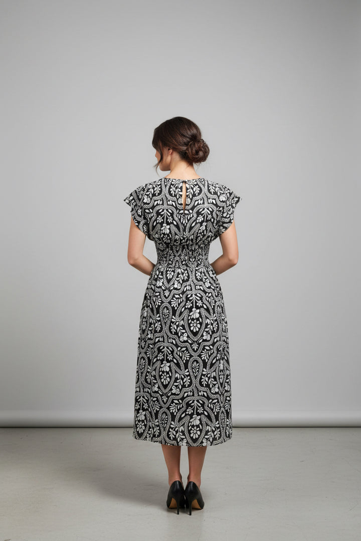 PATTERN MAXI DRESS WITH SLIT