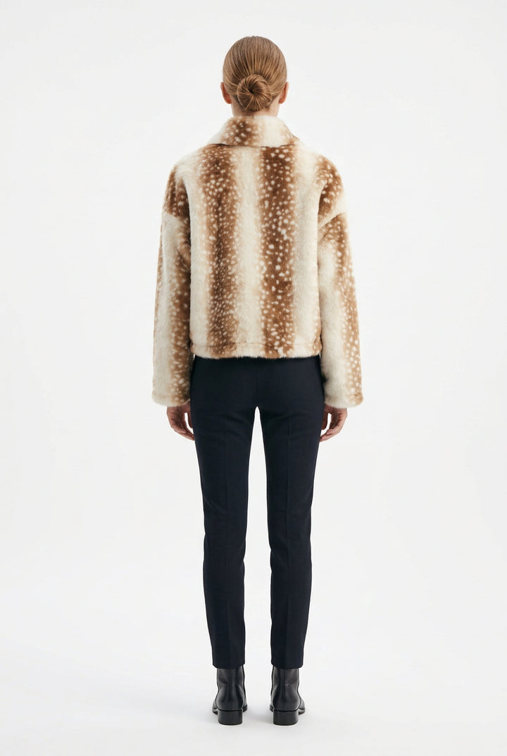 DEER PRINT FAUX FUR JACKET