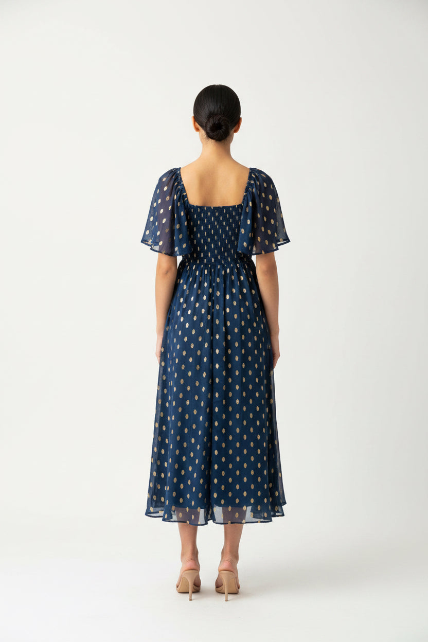 FOIL PRINT MIDI DRESS