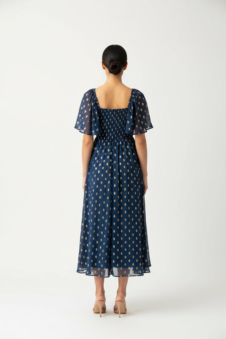 FOIL PRINT MIDI DRESS
