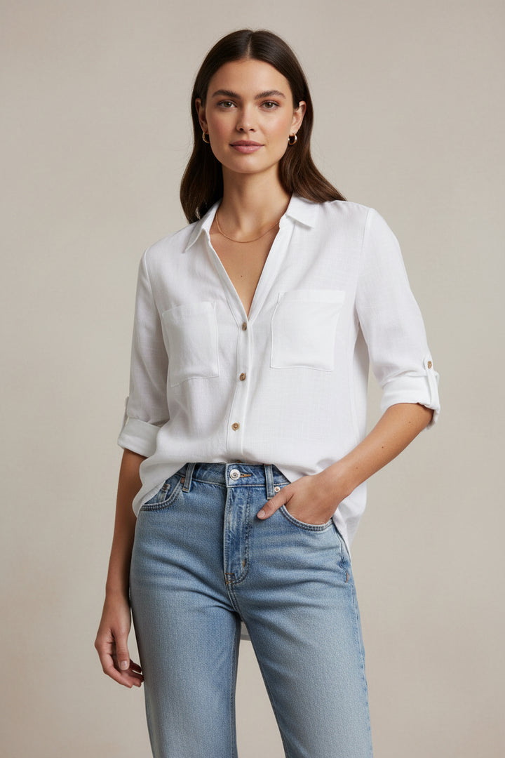 BUTTON DOWN SHIRT WITH SLEEVE TABS
