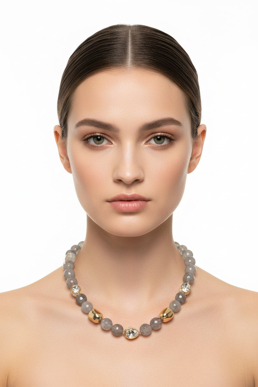 GREY LARGE BEADED NECKLACE