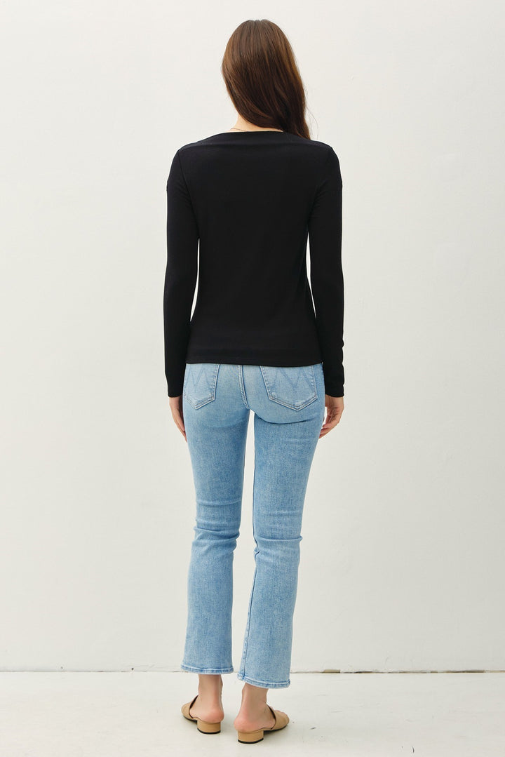 Basic Boat Neck Long Sleeve Knit Top