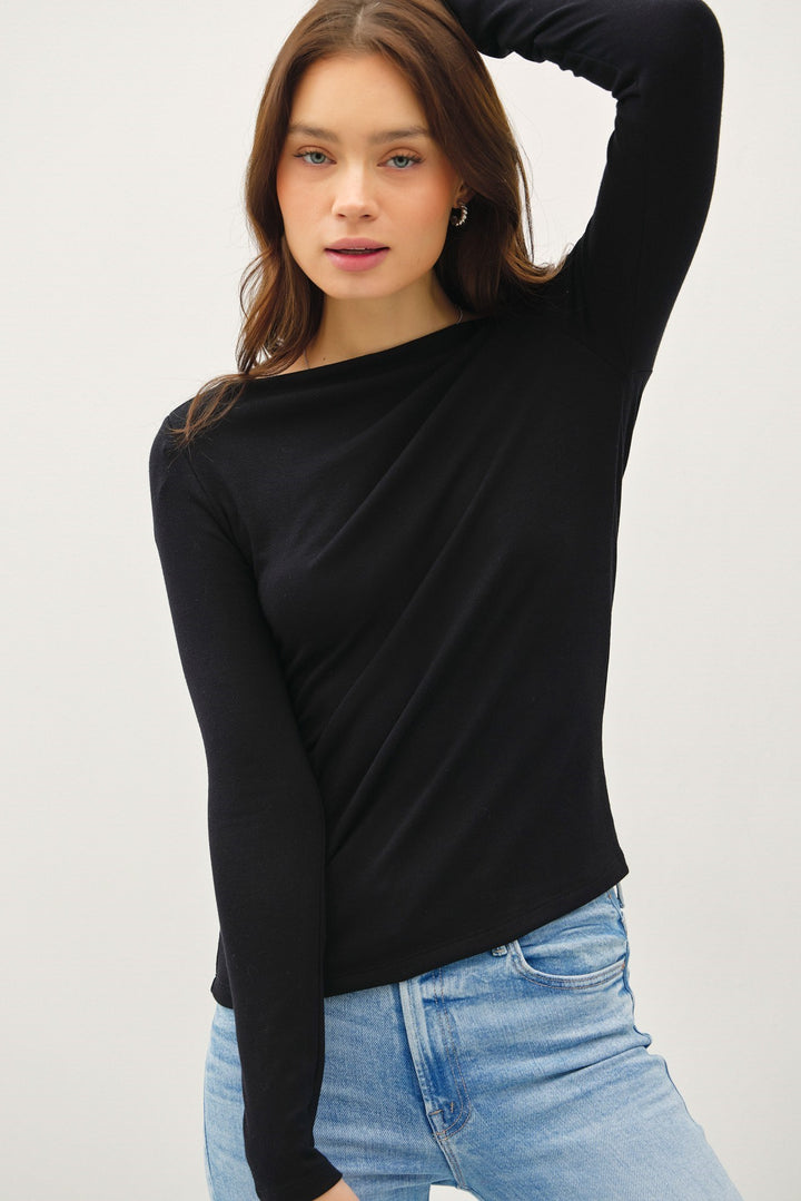 Basic Boat Neck Long Sleeve Knit Top