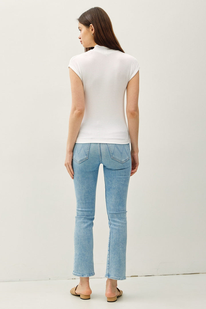 Classic Ribbed Cap Sleeve Mockneck Basic Top