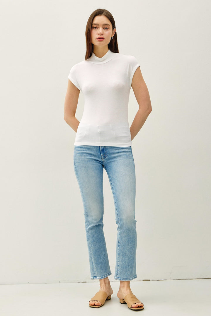 Classic Ribbed Cap Sleeve Mockneck Basic Top