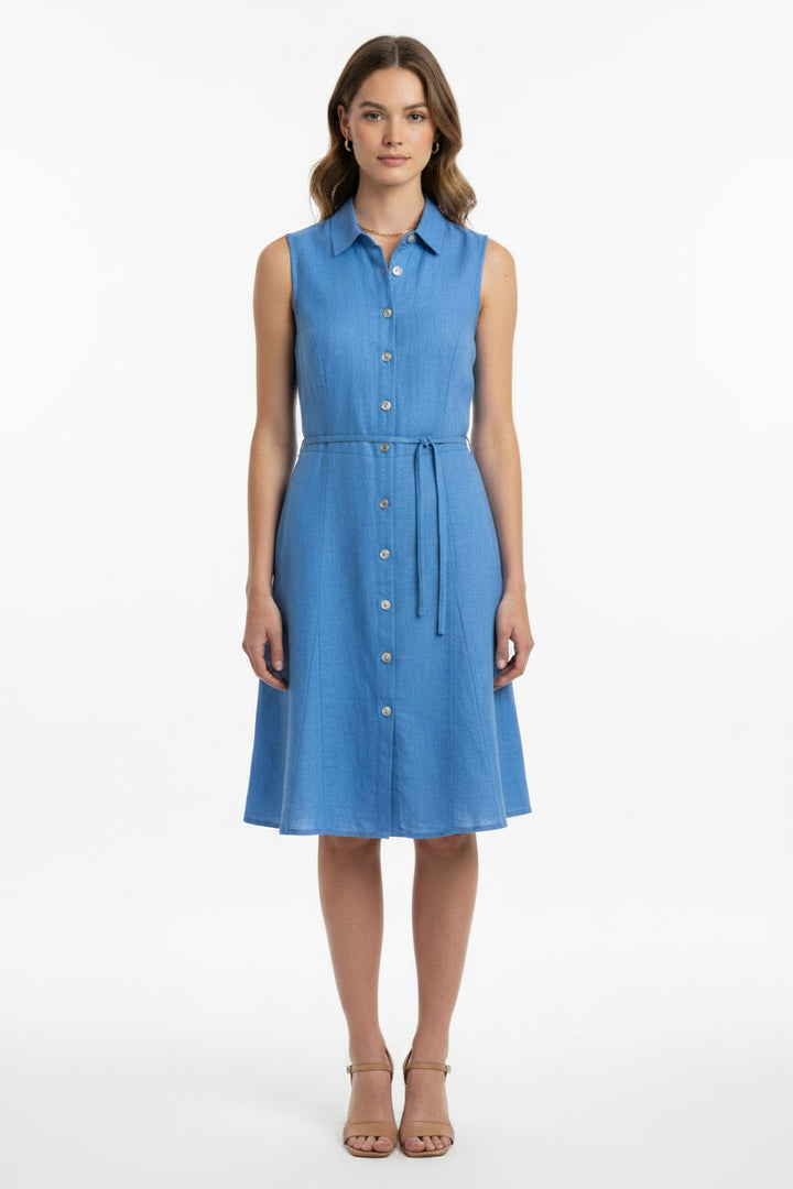 SLEEVELESS SEAMED SHIRT DRESS