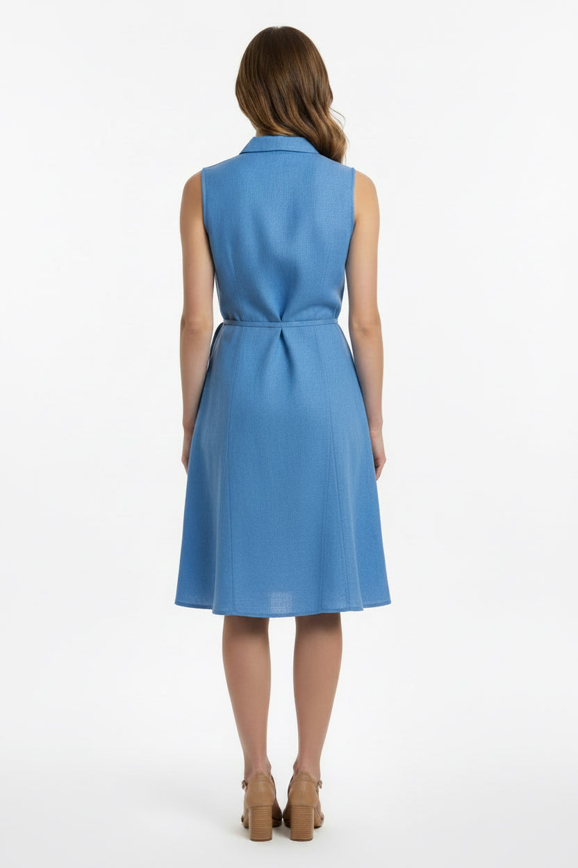 SLEEVELESS SEAMED SHIRT DRESS