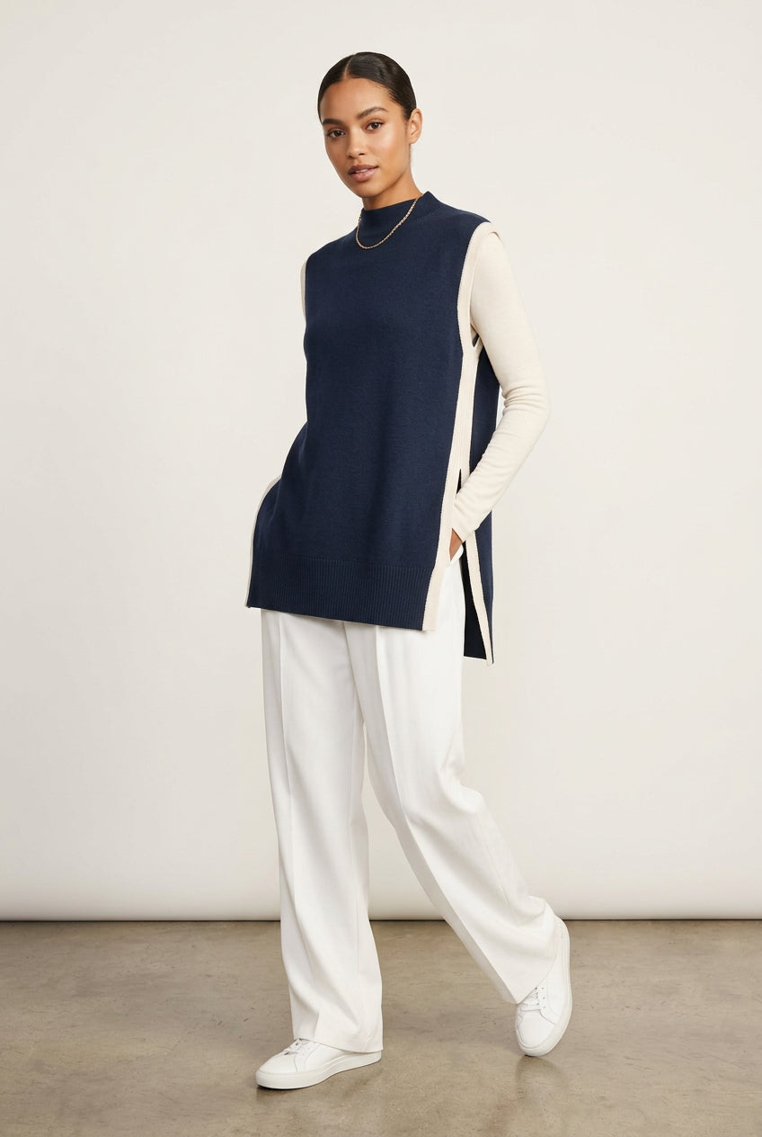 SLEEVELESS LONG TOP WITH SIDE SLITS