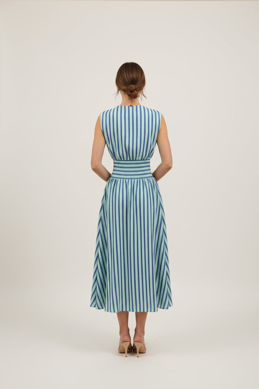 SLEEVELESS VERTICAL STRIPES ZIPPERED DRESS