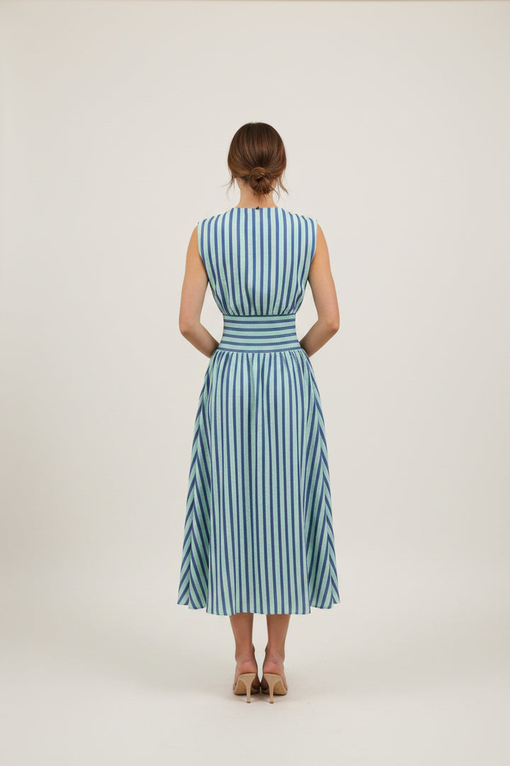 SLEEVELESS VERTICAL STRIPES ZIPPERED DRESS