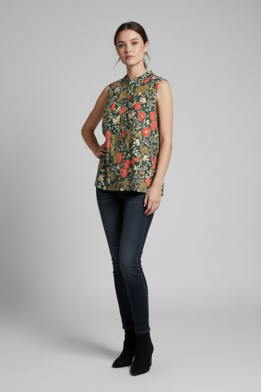 SLEEVELESS FLOWER AND LEAVES TIE BACK TOP