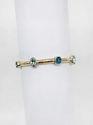 Gold Hammered Stretch Bracelet with Crystal Accents