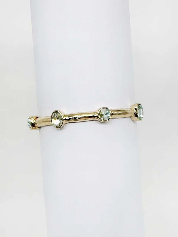 Gold Hammered Stretch Bracelet with Crystal Accents