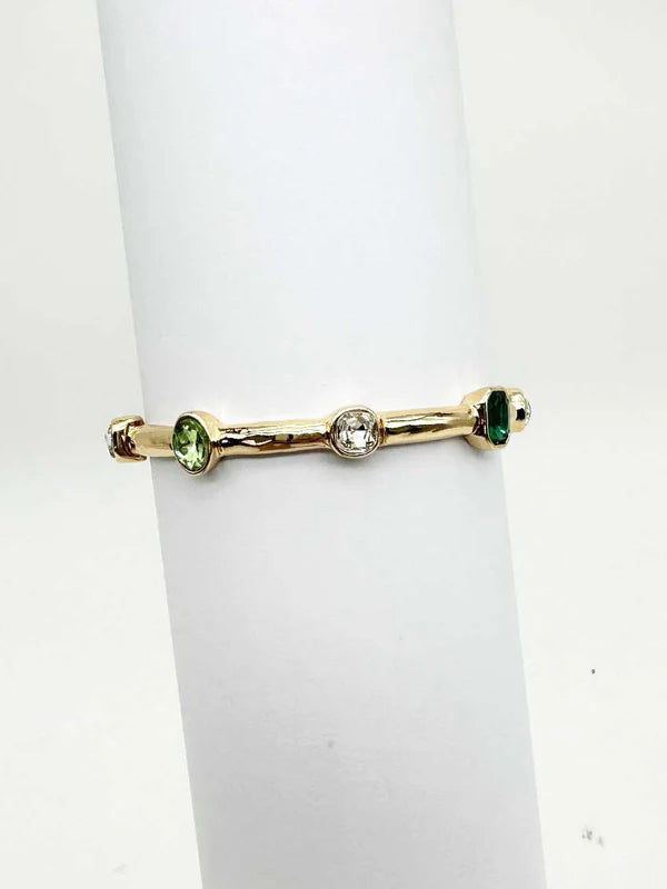 Gold Hammered Stretch Bracelet with Crystal Accents